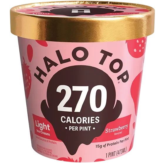 container of Halo Top reduced calorie strawberry ice cream